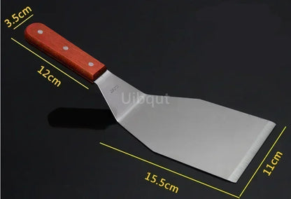 Stainless Steel Steak Fried Shovel Spatula Pizza peel Grasping Cutter Spade Pastry BBQ Tools Wooden Rubber Handle Kitchen turner