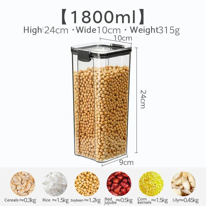 460/700/950/1300/1800ml Thick Sealed Storage Tank Transparent Square Dried Fruit Storage Box Kitchen Grain Storage Jar Container