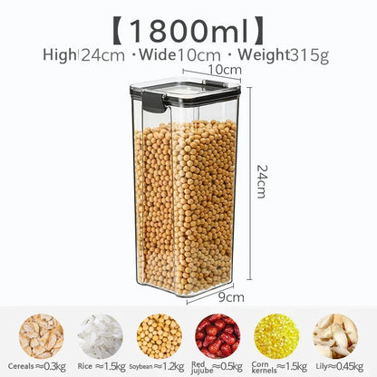 460/700/950/1300/1800ml Thick Sealed Storage Tank Transparent Square Dried Fruit Storage Box Kitchen Grain Storage Jar Container