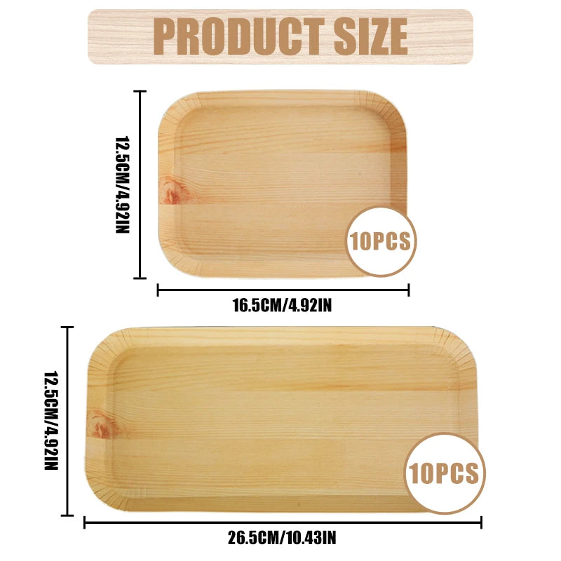 10/20pcs Disposable Rectangle Wood Plates Paper Tray Tableware Desserts Bread Salad Dinner Party Table Accessorie Container