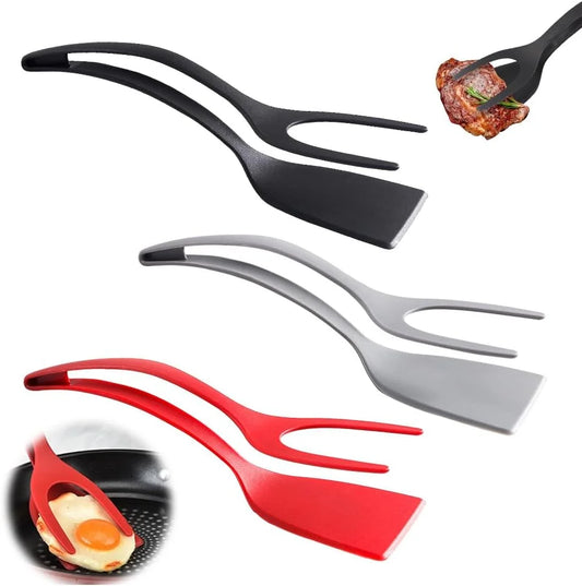 Egg Flipper Spatula 2 in 1 Grip and Flip Spatula Tongs Silicone Egg Flipper Tool Fish French Toast Tongs Non-Stick Cooking