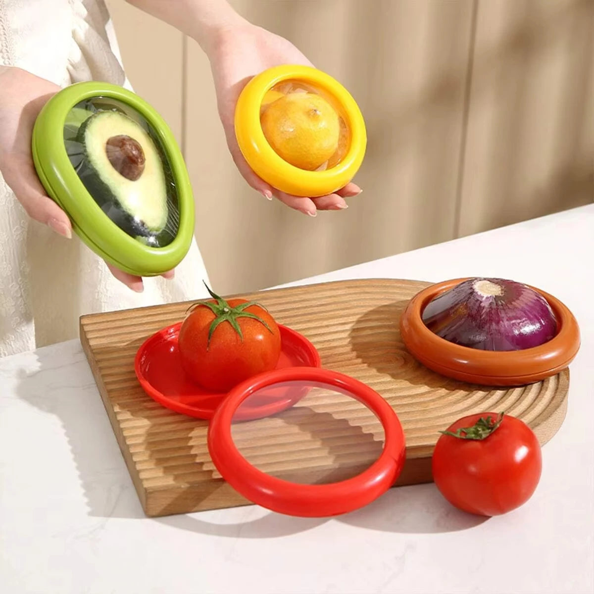 1/4Pc Silicone Fruit And Vegetable Fresh-Keeping Box Portable Food Storage Container Set Cover Transparent Reusable Kitchen Tool