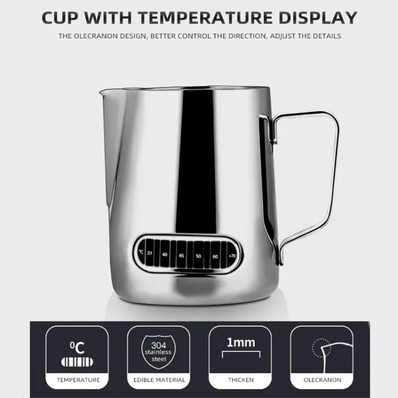 350mL Stainless Steel Milk Frothing Pitcher Temperature Display Milk Frother Pitcher Jug Cup for Latte Art Barista Kitchen