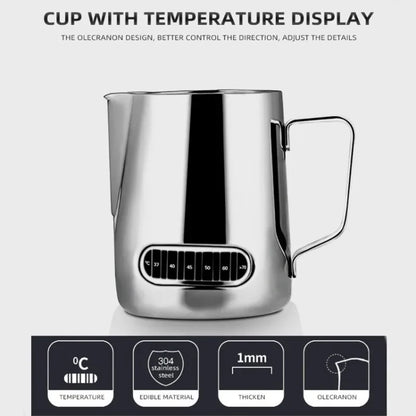 350mL Stainless Steel Milk Frothing Pitcher Temperature Display Milk Frother Pitcher Jug Cup for Latte Art Barista Kitchen