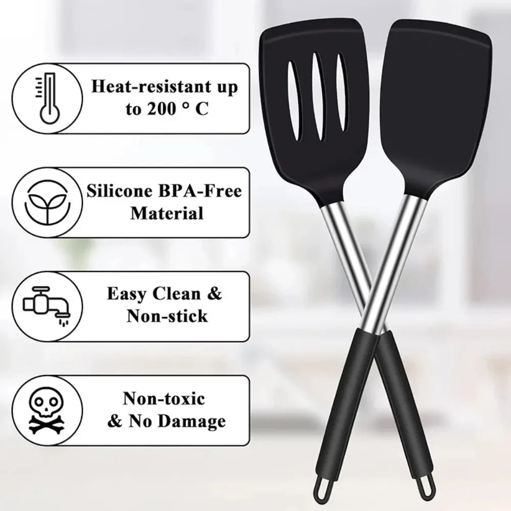 2PCS Silicone Spatula Set Heat Resistant Non-Scratch Kitchen Utensils Dishwasher Safe for Baking Frying Steak Cooking Essentials