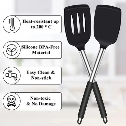 2PCS Silicone Spatula Set Heat Resistant Non-Scratch Kitchen Utensils Dishwasher Safe for Baking Frying Steak Cooking Essentials