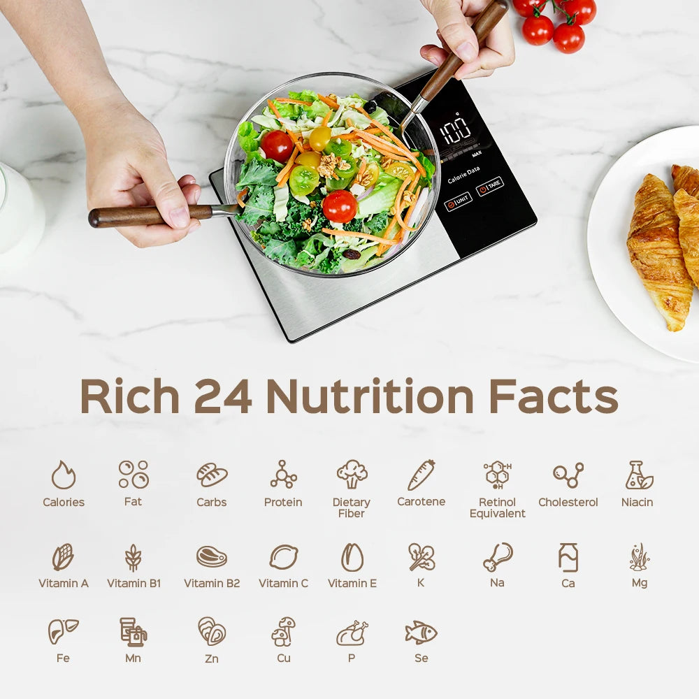 Smart Digital Kitchen Scale with Calorie & Nutrition Calculator – 5kg Stainless Steel Food Scale