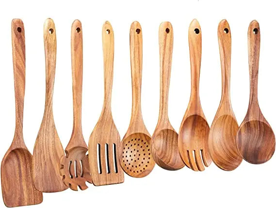 1-10 PC Wooden Cooking Spoons Smooth Teak Wooden Cooking Utensils Non-Stick Wooden Cooking Utensils – Wooden Spoons Set
