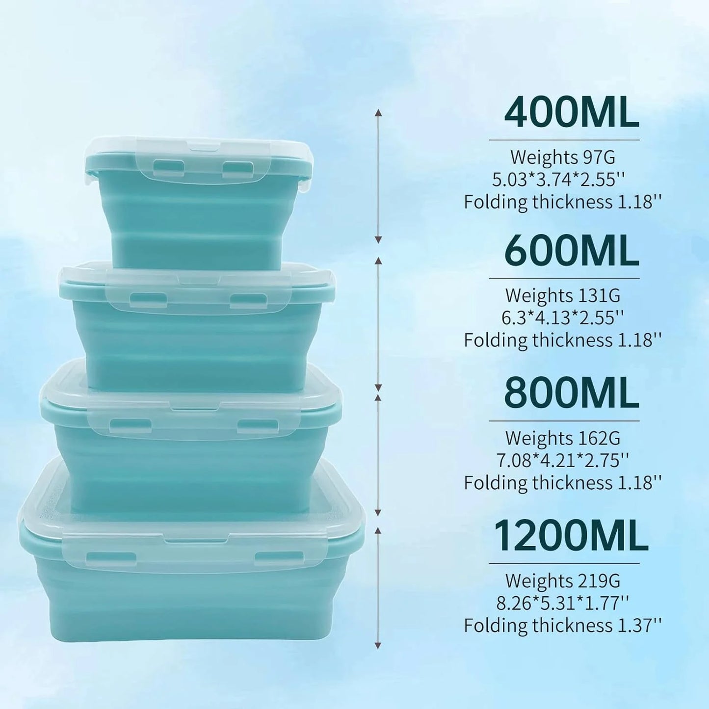 4 Pack Silicon Lunch Box Flat Stacks Collapsible Food Storage Containers With Lids Leftover Meal Box For Kitchen BPA Free
