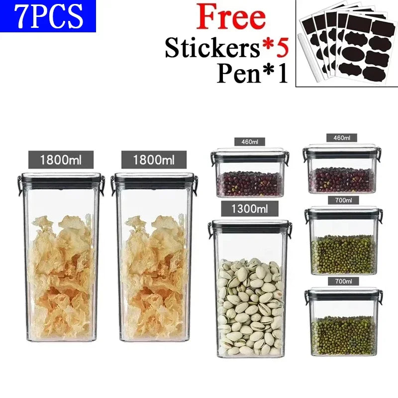 460/700/950/1300/1800ml Thick Sealed Storage Tank Transparent Square Dried Fruit Storage Box Kitchen Grain Storage Jar Container