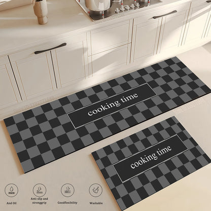 Kitchen Corner Floor Mat  Waterproof Carpet Non-slip Foot Mats Long Carpets Rug Black Plaid Home Decoration Rugs Washable Mat
