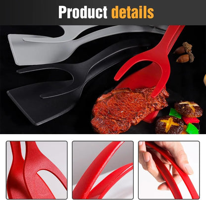Egg Flipper Spatula 2 in 1 Grip and Flip Spatula Tongs Silicone Egg Flipper Tool Fish French Toast Tongs Non-Stick Cooking