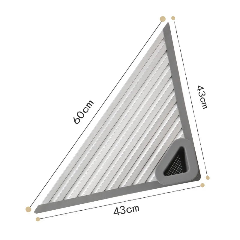 Aluminum Triangle Corner Dish Drying Rack – Roll-Up Folding Sink Drain Basket & Sponge Holder