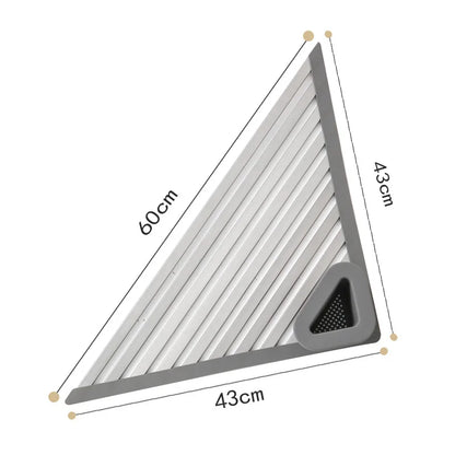 Aluminum Triangle Corner Dish Drying Rack – Roll-Up Folding Sink Drain Basket & Sponge Holder