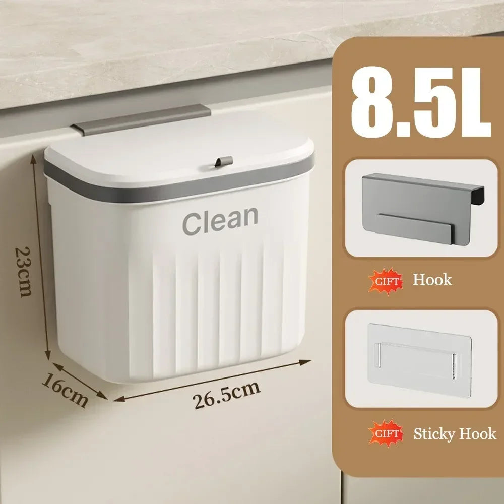 12L Kitchen Trash Can Wall Mounted Hanging Trash Bin with Lid Garbage Can for Cabinet Under Sink Waste Garbage Compost Bin Trash