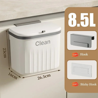12L Kitchen Trash Can Wall Mounted Hanging Trash Bin with Lid Garbage Can for Cabinet Under Sink Waste Garbage Compost Bin Trash