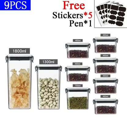 460/700/950/1300/1800ml Thick Sealed Storage Tank Transparent Square Dried Fruit Storage Box Kitchen Grain Storage Jar Container
