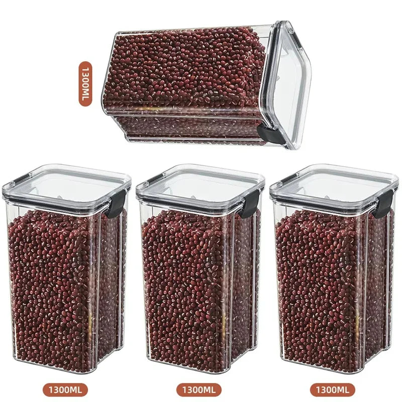460/700/950/1300/1800ml Thick Sealed Storage Tank Transparent Square Dried Fruit Storage Box Kitchen Grain Storage Jar Container