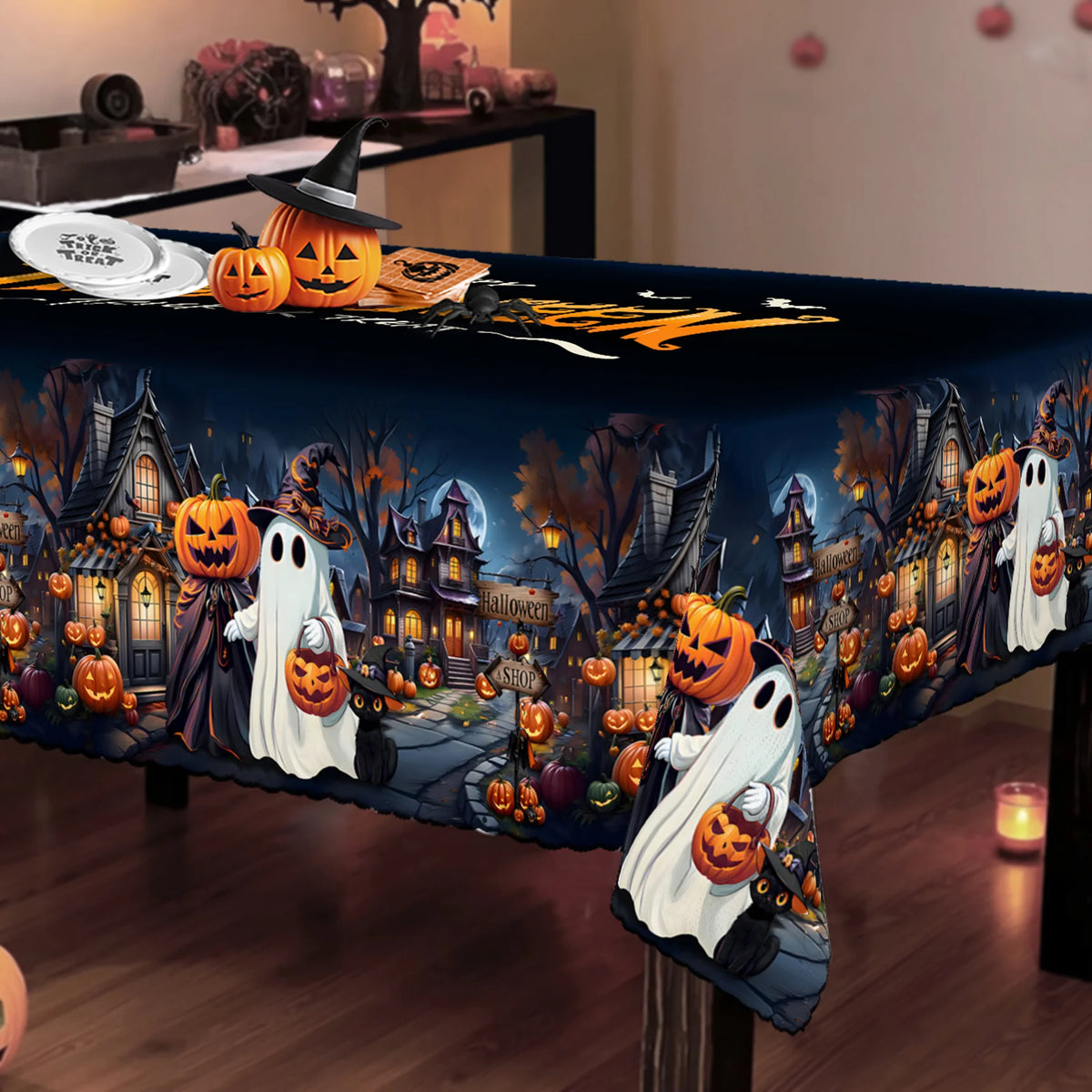 Halloween Print Polyester Tablecloth