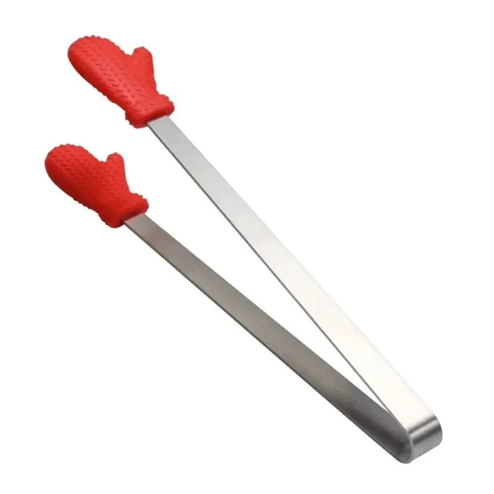 Creative Silicone Stainless Steel Mini Snack Food Tongs Non-slip Handles BBQ Bread Ice Cube Clip Kitchen Accessories BBQ
