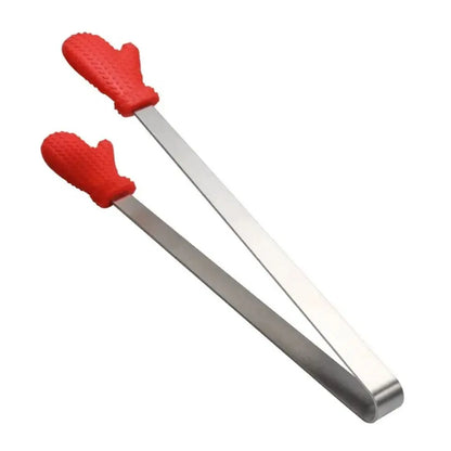 Creative Silicone Stainless Steel Mini Snack Food Tongs Non-slip Handles BBQ Bread Ice Cube Clip Kitchen Accessories BBQ