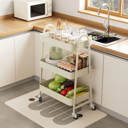 JHK 3-Tier Metal Kitchen Storage Cart with Lockable Wheels – Mobile Rolling Shelving Unit Organizer