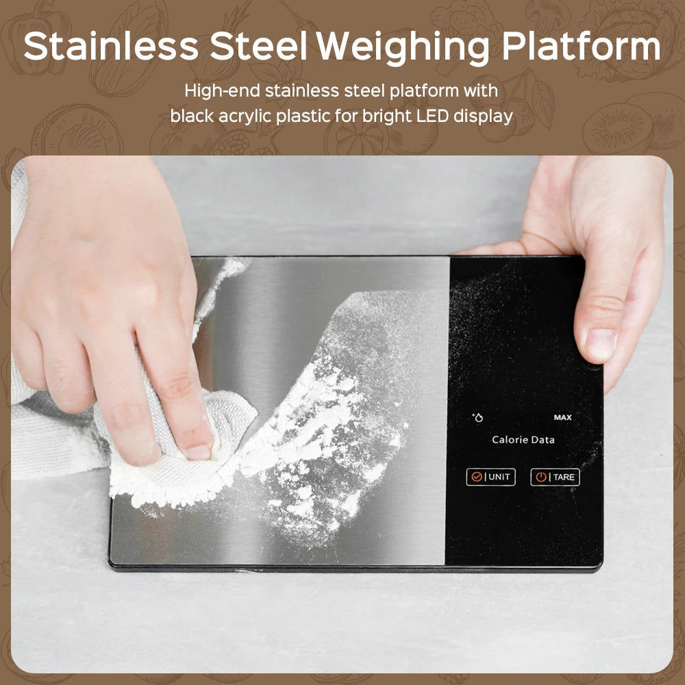 Smart Digital Kitchen Scale with Calorie & Nutrition Calculator – 5kg Stainless Steel Food Scale