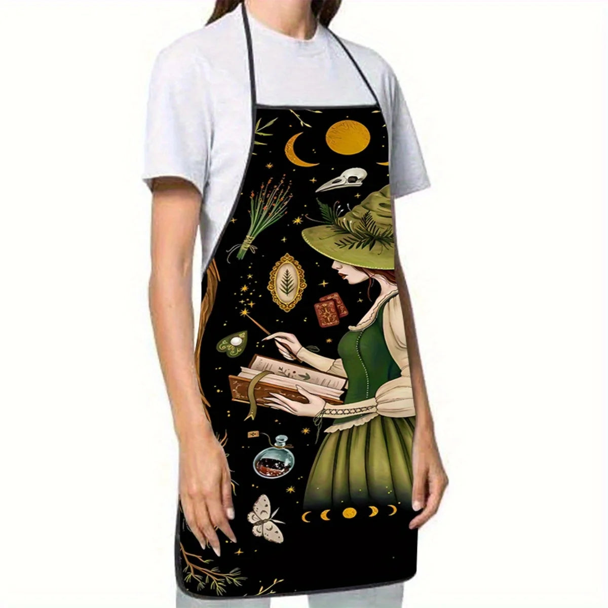 Gothic Witch Spellbook Print Kitchen Apron