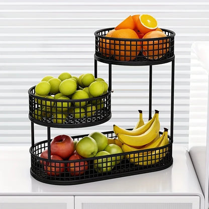 Stainless steel multi-layer fruit basket, round metal storage box, elegant display rack for living room, kitchen, dining table