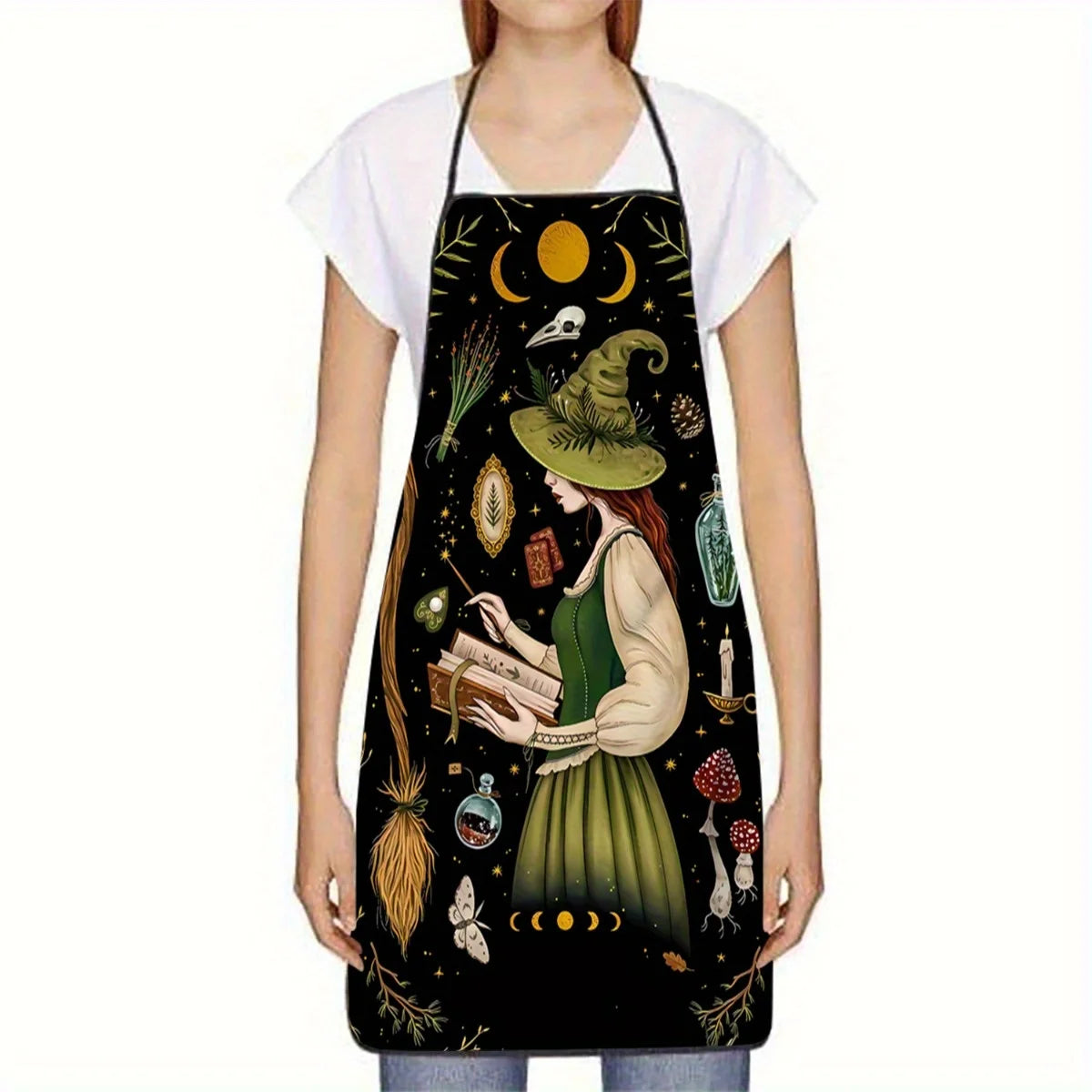 Gothic Witch Spellbook Print Kitchen Apron