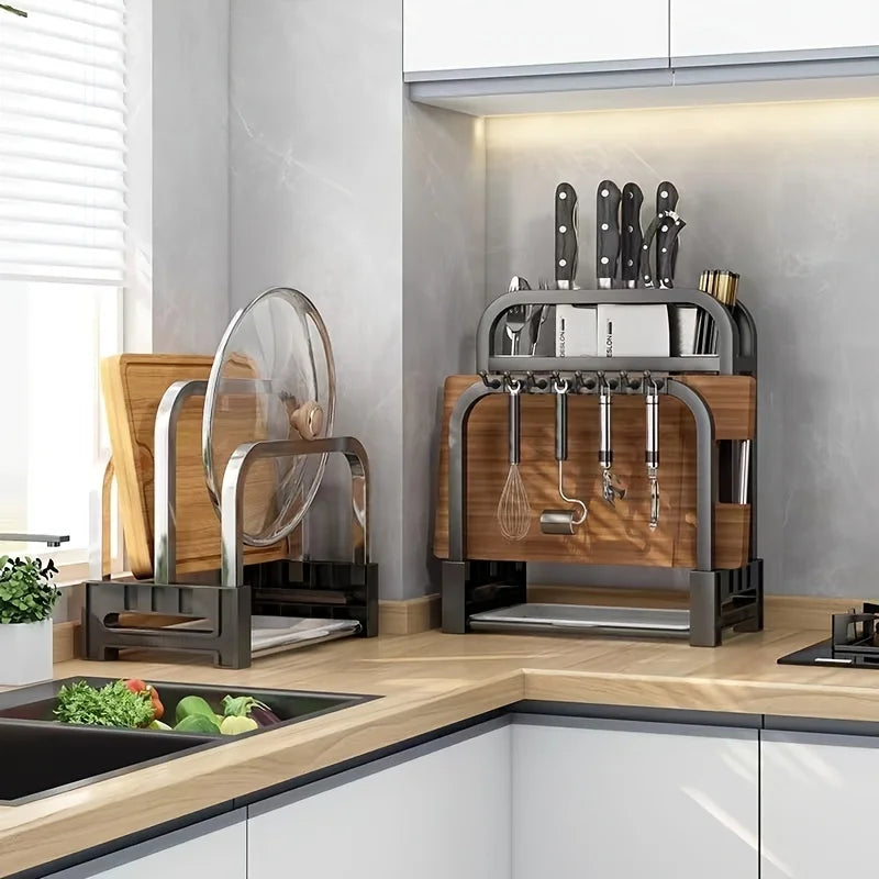 Kitchenley Stainless Steel Knife & Cutting Board Integrated Storage Rack – Countertop Holder for Kitchen Organization