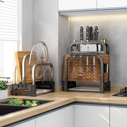 Kitchenley Stainless Steel Knife & Cutting Board Integrated Storage Rack – Countertop Holder for Kitchen Organization