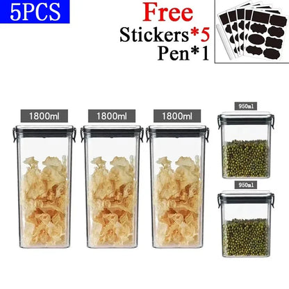 460/700/950/1300/1800ml Thick Sealed Storage Tank Transparent Square Dried Fruit Storage Box Kitchen Grain Storage Jar Container