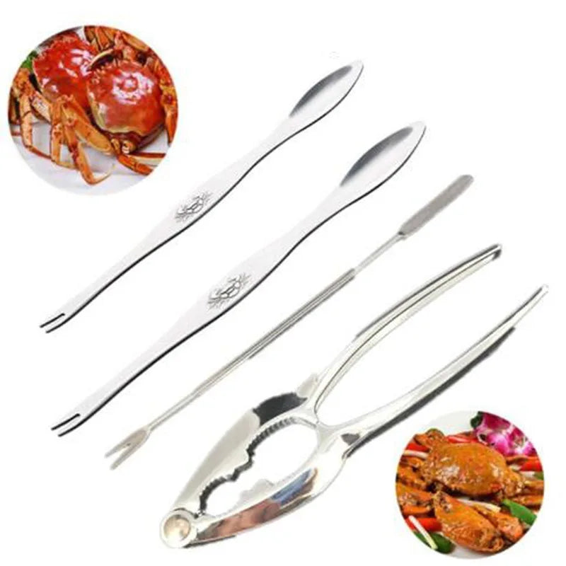 Kitchenley 4-Piece Seafood Tool Set – Crab & Lobster Cracker, Shrimp Pliers, Seafood Fork & Spoon for Shellfish Feasts