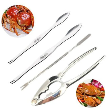 Kitchenley 4-Piece Seafood Tool Set – Crab & Lobster Cracker, Shrimp Pliers, Seafood Fork & Spoon for Shellfish Feasts