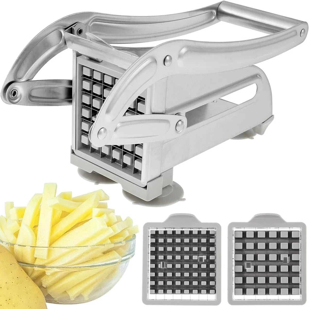 French Fries Cutter Stainless Steel Potato Slicer Quick-Cut Potato Slicer with 36/46-Hole Blade Manual Kitchen Tool