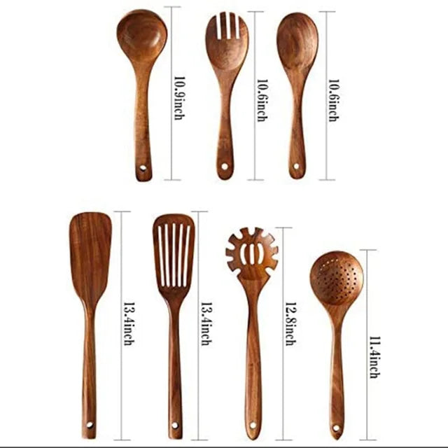 1-10 PC Wooden Cooking Spoons Smooth Teak Wooden Cooking Utensils Non-Stick Wooden Cooking Utensils – Wooden Spoons Set