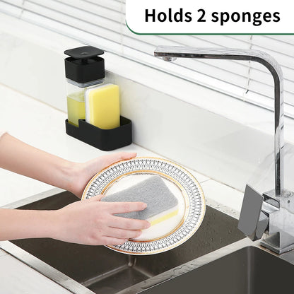 Dish Soap Dispenser Set with Sponge Holder for Kitchen Sink 15oz Clear Bottle with Black Rust Proof Pump Dish Liquid Dispenser