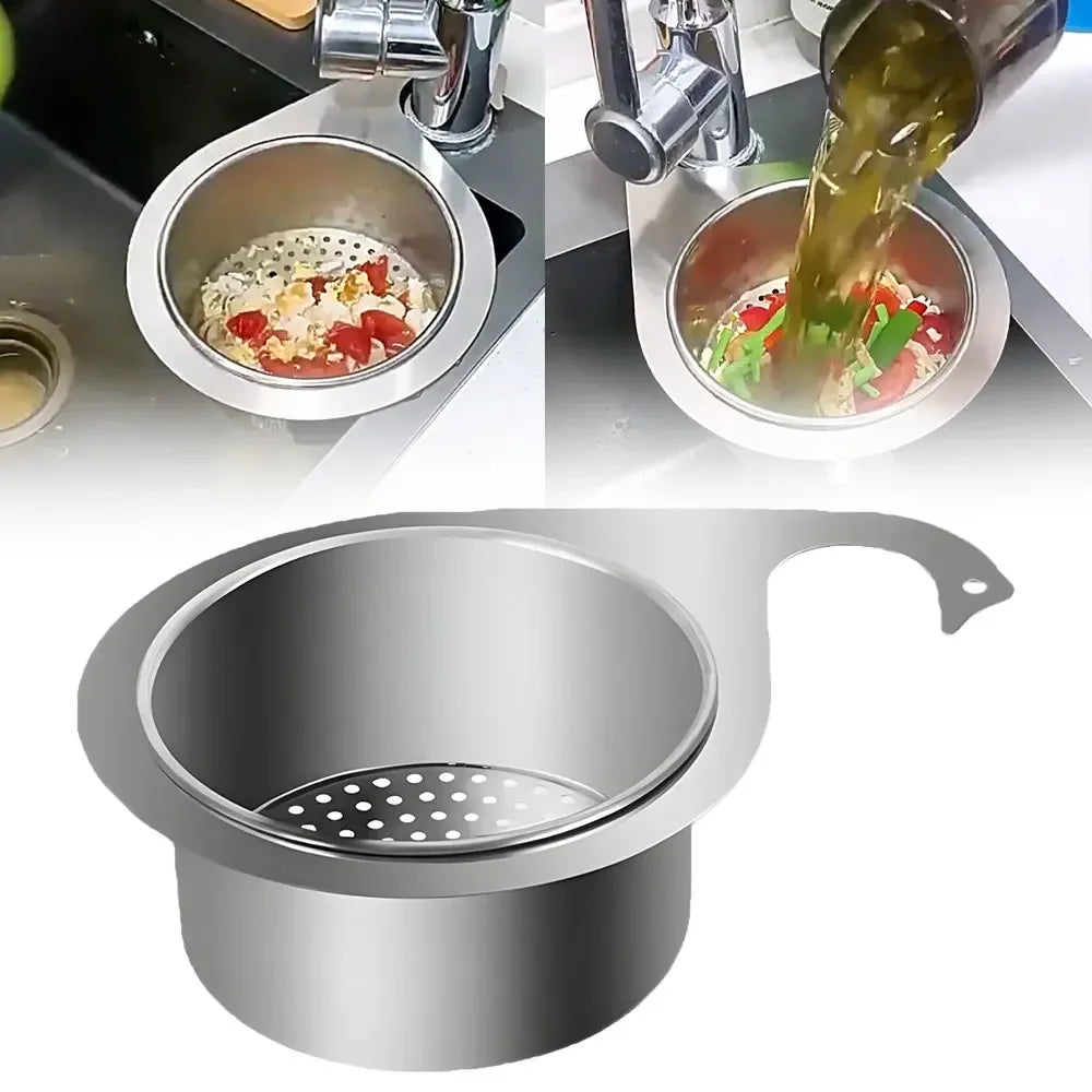 Stainless Steel Swan Sink Strainer Basket – Hanging Waste Drain Filter & Fruit Vegetable Drainer with Sponge Rack