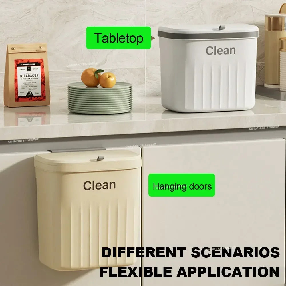 12L Kitchen Trash Can Wall Mounted Hanging Trash Bin with Lid Garbage Can for Cabinet Under Sink Waste Garbage Compost Bin Trash
