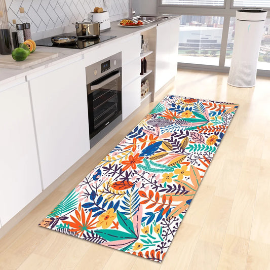 VIKAMA Green tropical leaves Kitchen Mat Entrance Doormat Non-slip Washable Kitchen Carpet Living Room Hallway Rugs Bedside Rugs