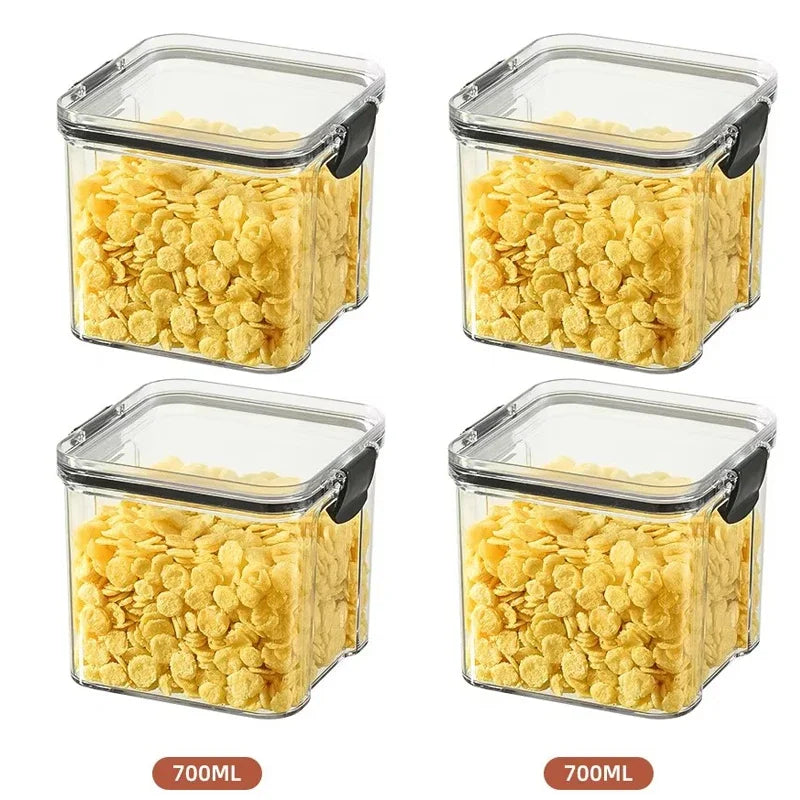 460/700/950/1300/1800ml Thick Sealed Storage Tank Transparent Square Dried Fruit Storage Box Kitchen Grain Storage Jar Container