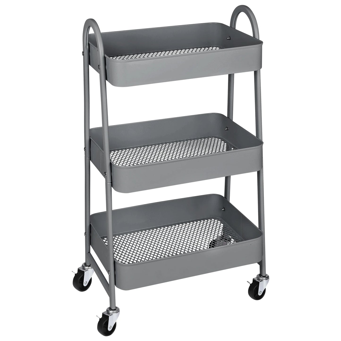 JHK 3-Tier Metal Kitchen Storage Cart with Lockable Wheels – Mobile Rolling Shelving Unit Organizer