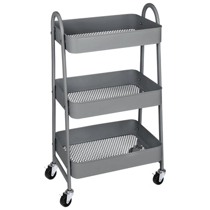 JHK 3-Tier Metal Kitchen Storage Cart with Lockable Wheels – Mobile Rolling Shelving Unit Organizer
