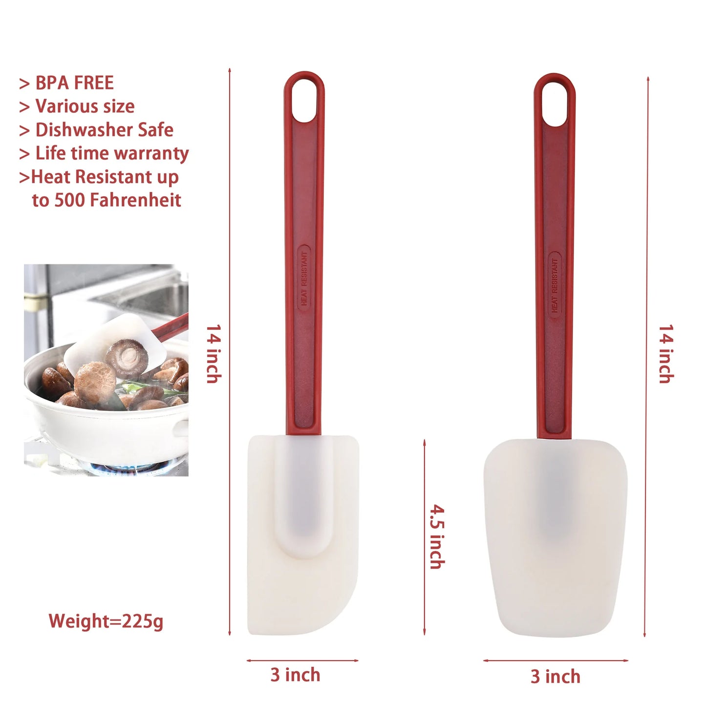 LMETJMA Heat Resistant Rubber Spatula Nonstick Silicone Spatula Scrapers Commercial High Temp Kitchen Baking Spatula JT491