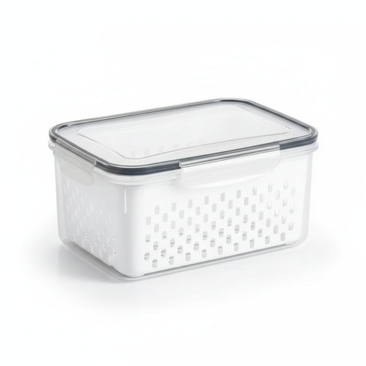 Fridge Fruit Storage Containers with Removable Washing Bowl & Strainer – Produce Keeper for Salad, Berries & Lettuce