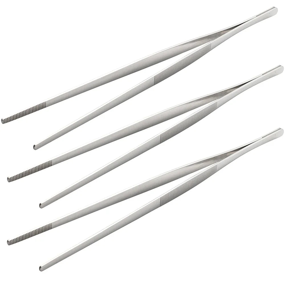 Stainless Steel Kitchen & BBQ Tongs – Grill Meat Tongs & Cooking Tweezers (1/3/4 Pcs)