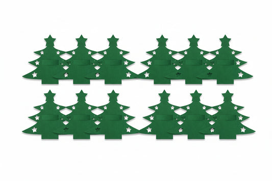 Christmas Tree Shaped Felt Cutlery Mats – Festive Dining Table Placemats Set of 12