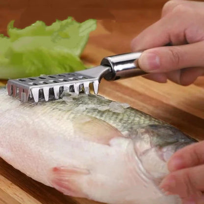 Kitchenley 2-in-1 Fish Scale Scraper & Shrimp Deveining Knife – Stainless Steel Fish Cleaning Tool for Seafood Prep
