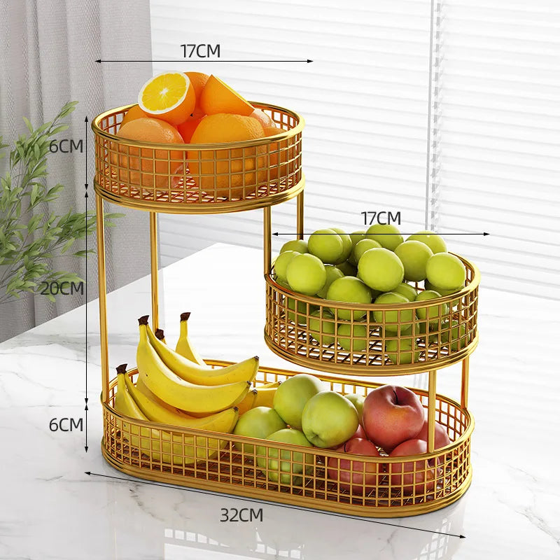 Stainless steel multi-layer fruit basket, round metal storage box, elegant display rack for living room, kitchen, dining table